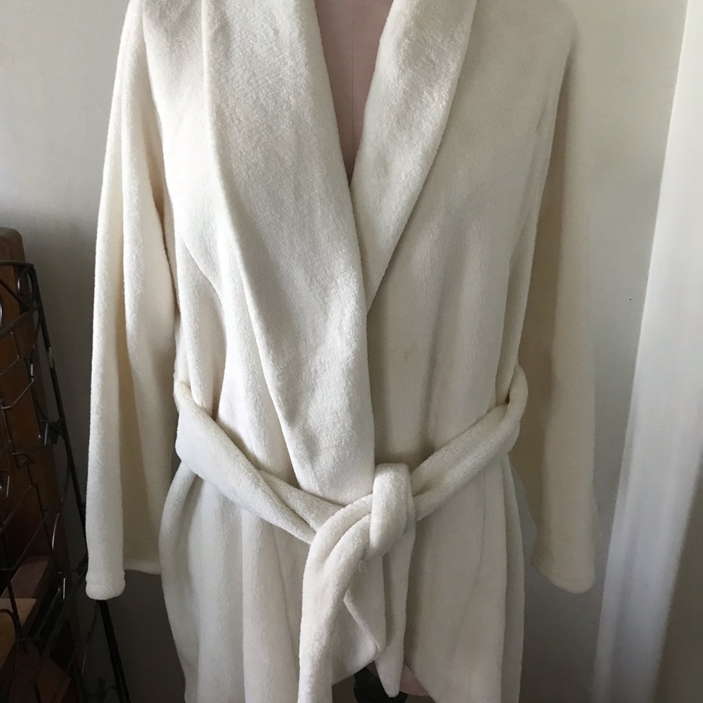 Plush Cream Shawl Collar Robe with Tie Belt